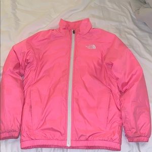Pink puffer North Face jacket